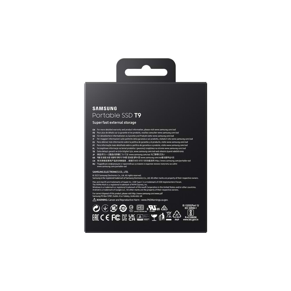 2TB SAMSUNG 2000/1950MB/s USB 3.2 GEN 2X2 TAŞINABİLİR T9 MU-PG2T0B/WW