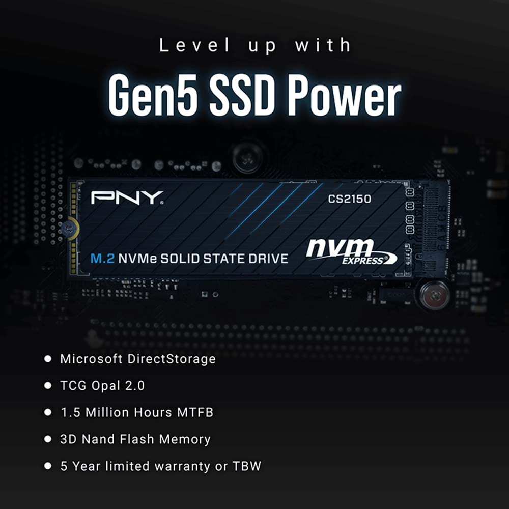 PNY CS2150 2TB 10200/8500 NVMe PCIe Gen5x4 M.2 SSD (M280CS2150-2TB-TB)