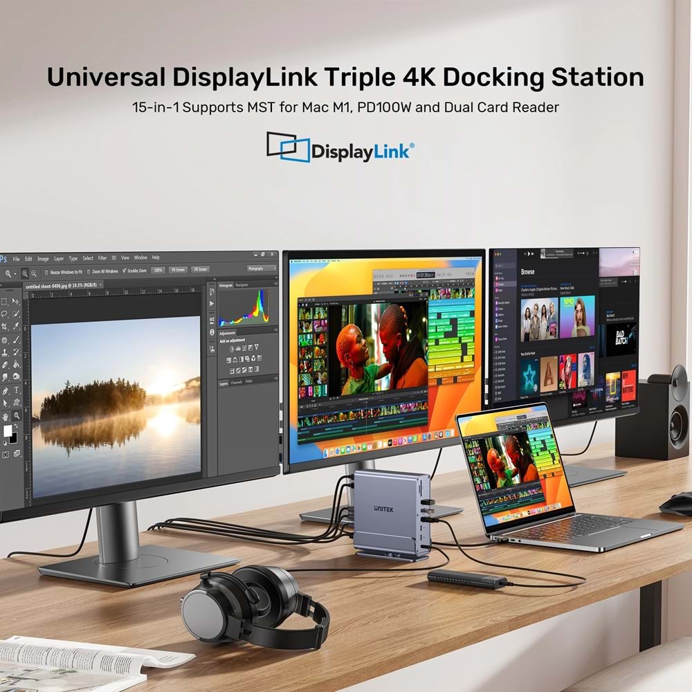 UNITEK UNIVERSAL DISPLAYLINK 4K KVM BAGLANTI ISTASYONU (D1135AGY01)
