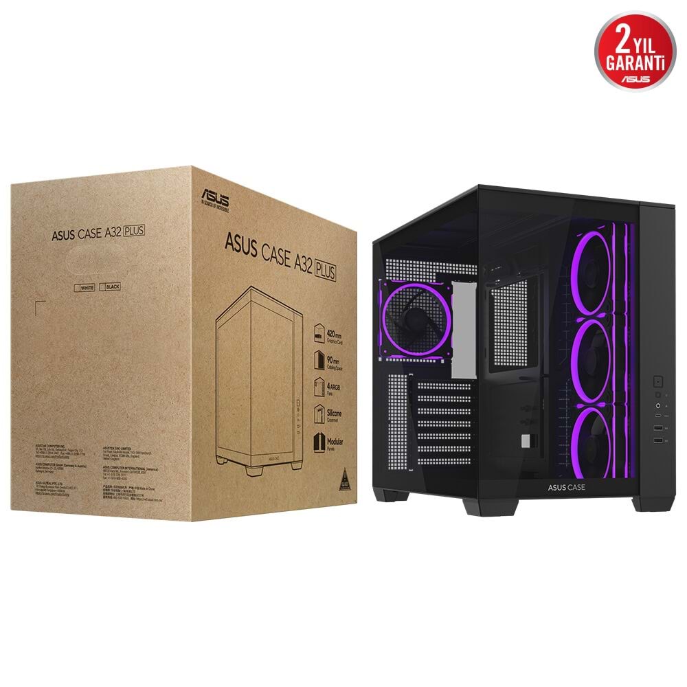 ASUS A32 PLUS TG ARGB SIYAH USB 3.2 ATX MID-TOWER GAMING KASA