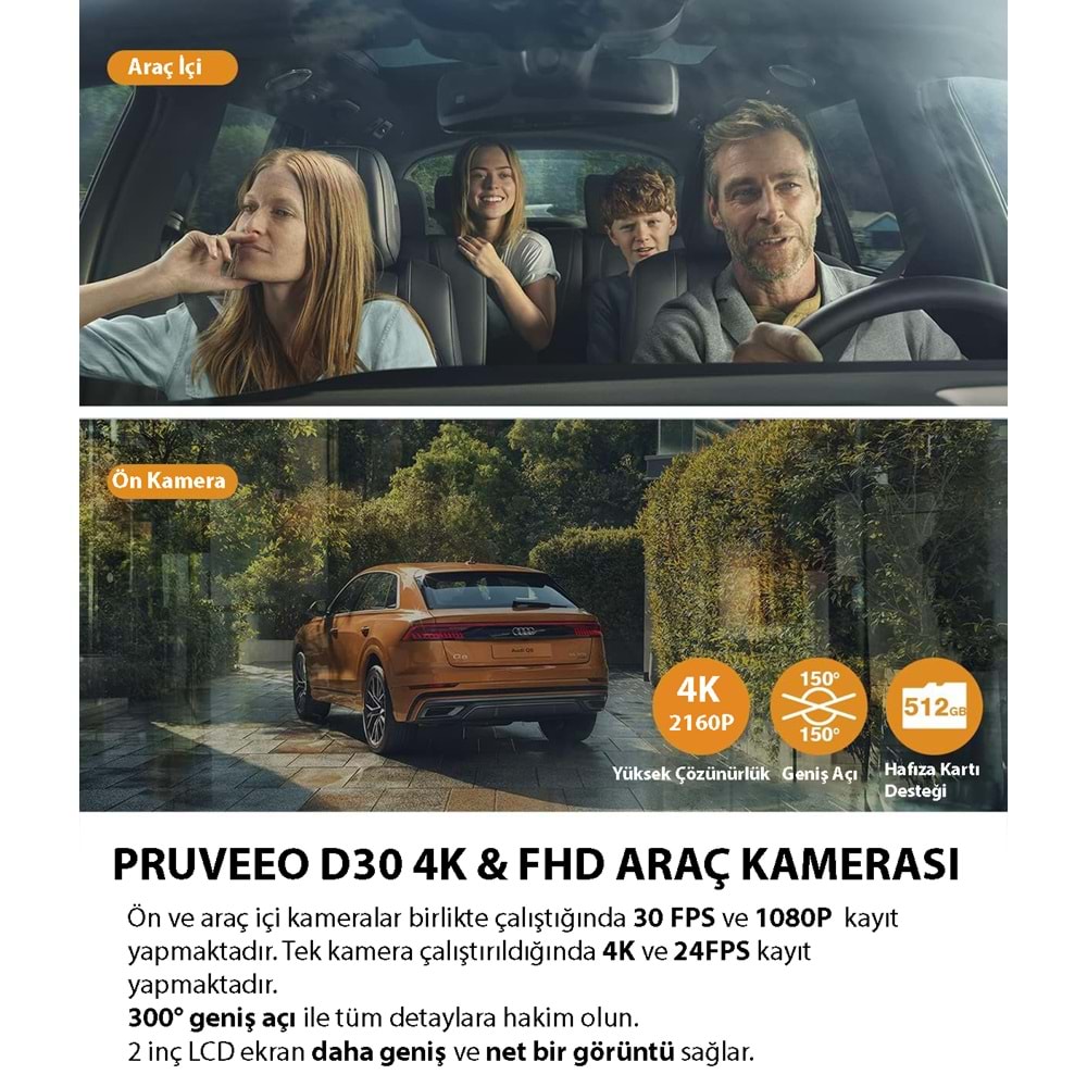 PRUVEEO D30 WI-FI 4K ARAC KAMERASI