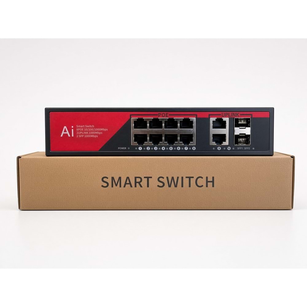 EZCOOL EZ-08PSX-SFP 8 PORT 8GE+2GE+2SFP 120W GİGABİT POE SWİTCH