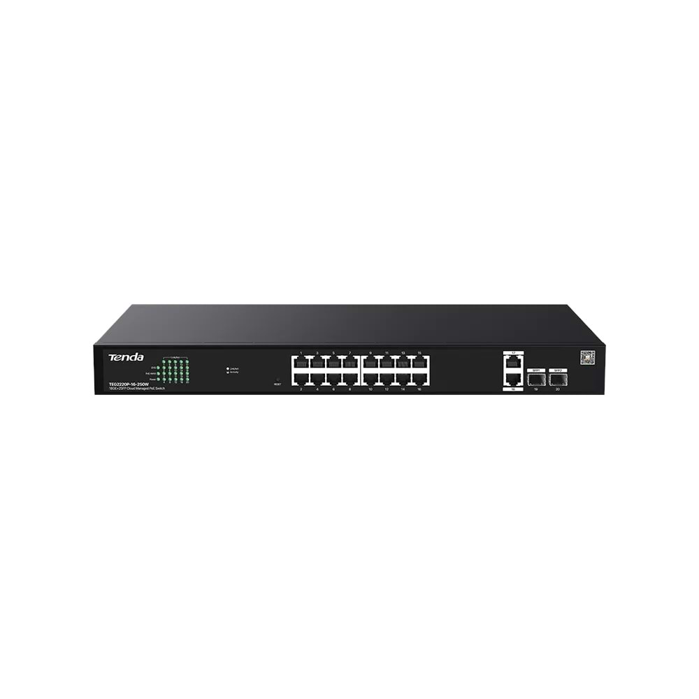 TENDA TEG2220P-16-250W 16GE POE PORT (250W), 2X UPLİNK, 2XSFP CLOUD YÖNETİLEBİLİR