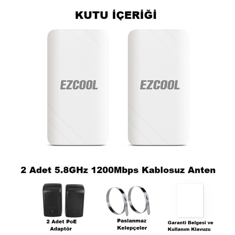 EZCOOL EZ-W580AN DIŞ ORTAM (5.8GHz 1200Mbps 1KM) ACCESS POİNT