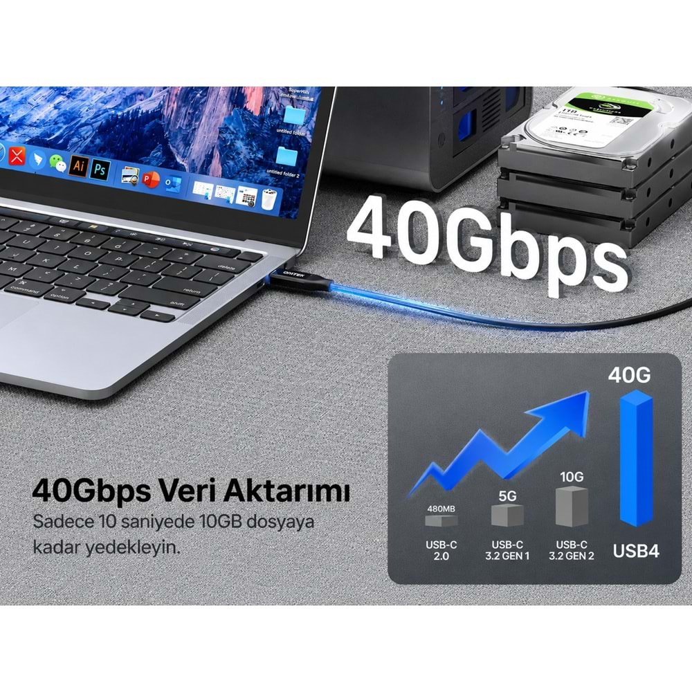 UNITEK 240W USB4 TYPE-C KABLO (C14100ABK01-2M)