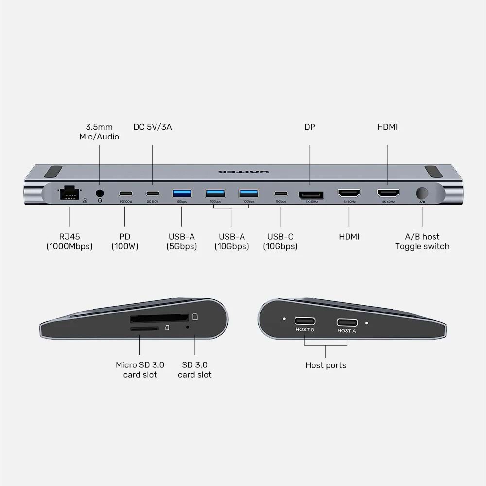 UNITEK UHUB15+ USB-C 4K BAGLANTI ISTASYONU (D1106AGY01)