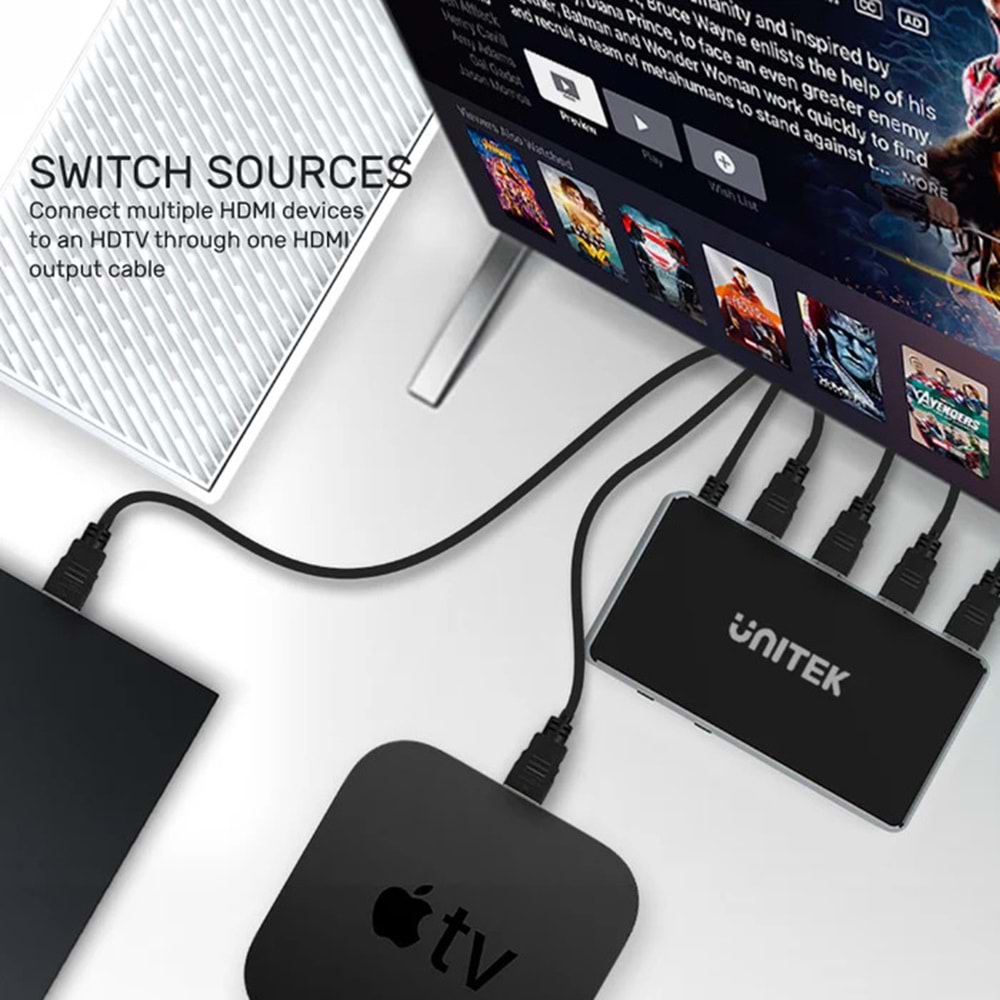 UNITEK 4K HDMI SWITCH 5 IN 1 OUT (V1110A)