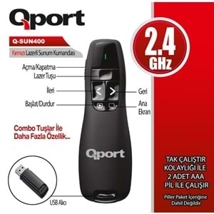 QPORT Q-SUN400 2.4 GHZ USB KIRMIZI LAZERLİ SUNUM KUMANDASI - PRESENTER