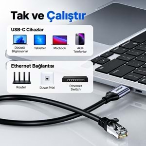 UNITEK USB-C TO ETHERNET KABLO 3M (C18148AGY01-3M)