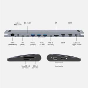 UNITEK UHUB15+ USB-C 4K BAGLANTI ISTASYONU (D1106AGY01)