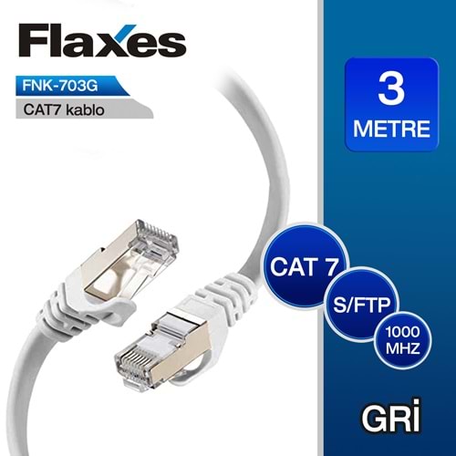 FLAXES FNK-703G CAT7 PATCH KABLO 3 METRE GRİ