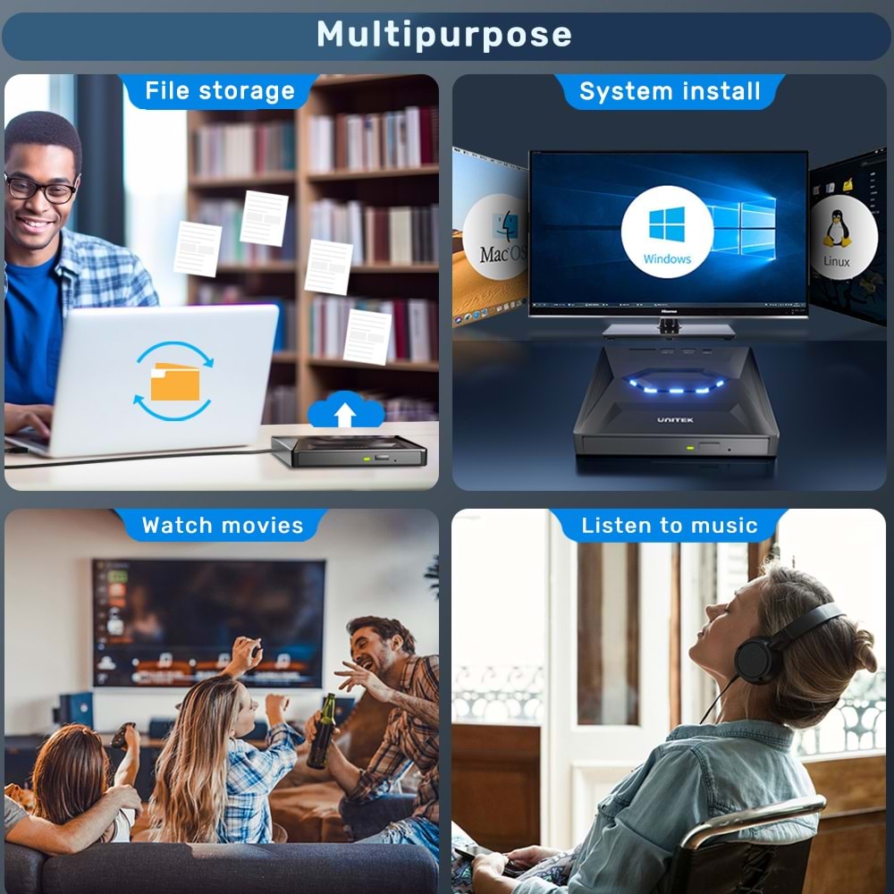 UNITEK HARİCİ DVD-RW USB TYPE-C/A+5in1 DOCK T1037A