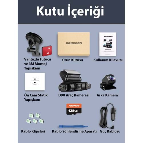 PRUVEEO D90-4CH FHD WI-FI GPS + 128GB SD KART KAME