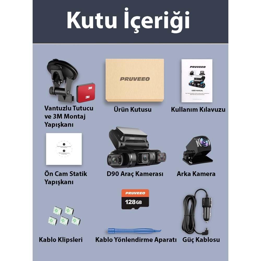 PRUVEEO D90-4CH FHD WI-FI GPS + 128GB SD KART KAME