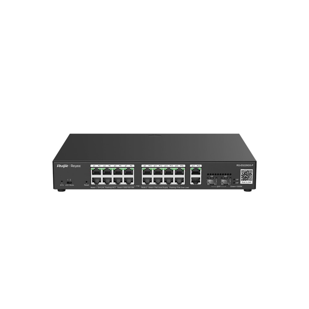 RUİJİE-REYEE RG-ES220GS-P 16XGE-2XGE/SFP-2XGE UPLİNK 250W POE SWİTCH
