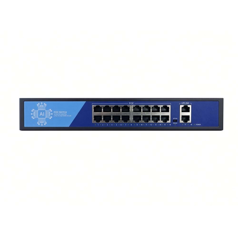 EZCOOL EZ-16PSF 16 PORT 16xFE+2xGE 240W GİBABİT POE SWİTCH