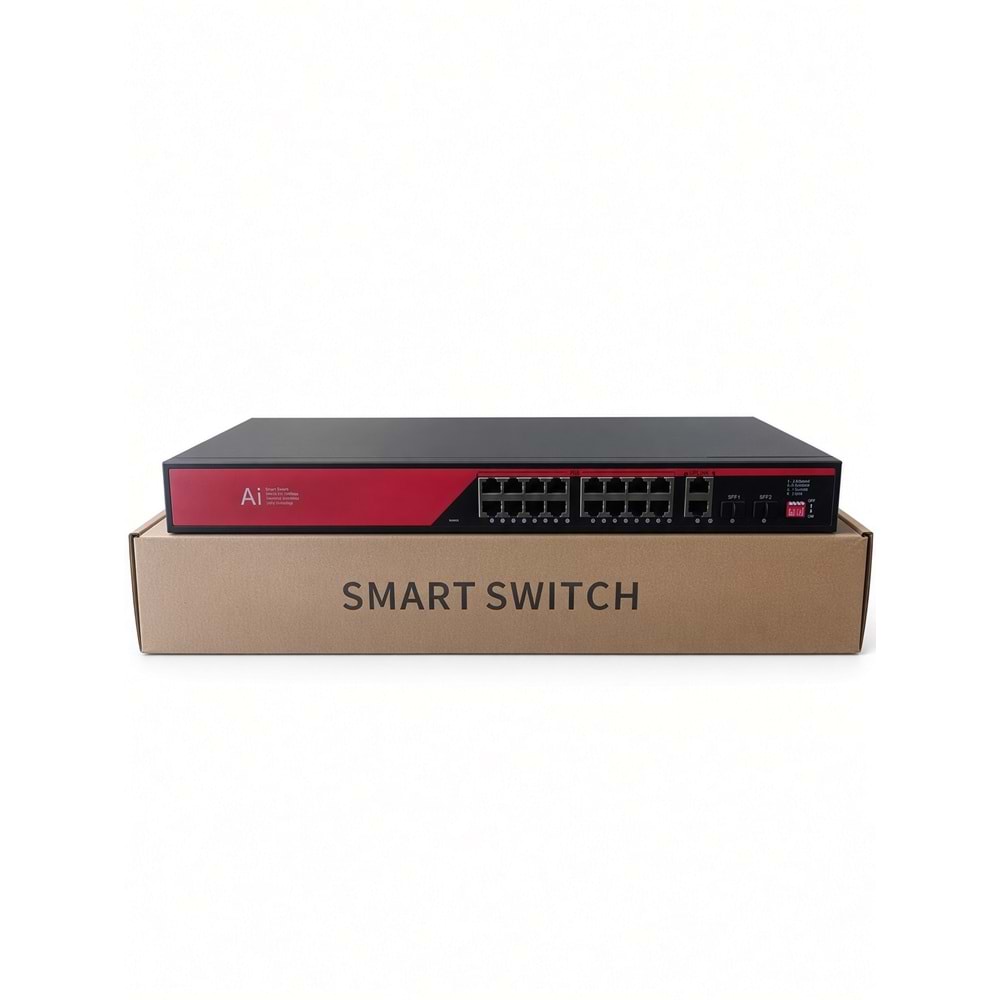 EZCOOL EZ-16PSX-SFP 16 PORT 16FE+2GE+2SFP 240W GİGABİT POE SWİTCH