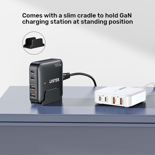 UNITEK 100W MASAÜSTÜ GAN ŞARJ İSTASYONU BEYAZ (P1229AWH)