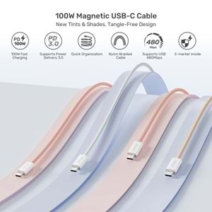 UNITEK TYPE-C MANYETİK HIZLI ŞARJ KABLOSU PEMBE (C14141APK01-1M)