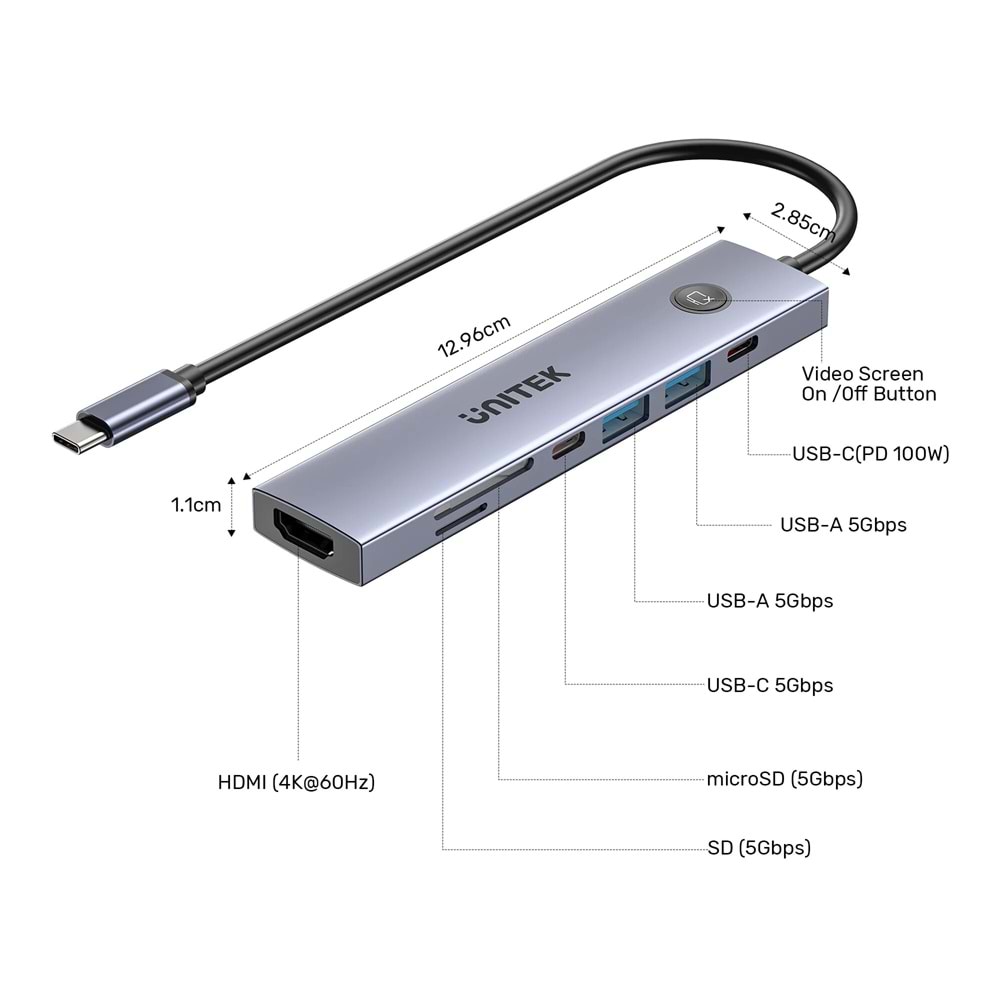 UNITEK UHUB S7 PRO 7-IN-1 5GBPS USB-C HUB (H1124AGY01)